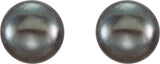 14K Yellow Gold 6-7 mm Cultured Black Freshwater Button Pearl Earrings