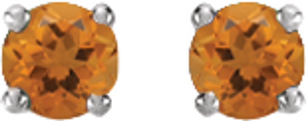 14K White Gold Natural Citrine Stud Earrings
