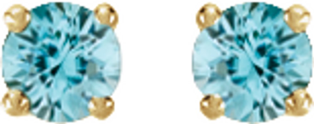 14K Yellow Gold Natural Blue Zircon Stud Earrings