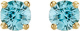 14K Yellow Gold Natural Blue Zircon Stud Earrings