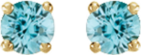 14K Yellow Gold Natural Blue Zircon Stud Earrings