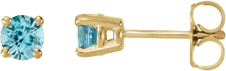 14K Yellow Gold Natural Blue Zircon Stud Earrings