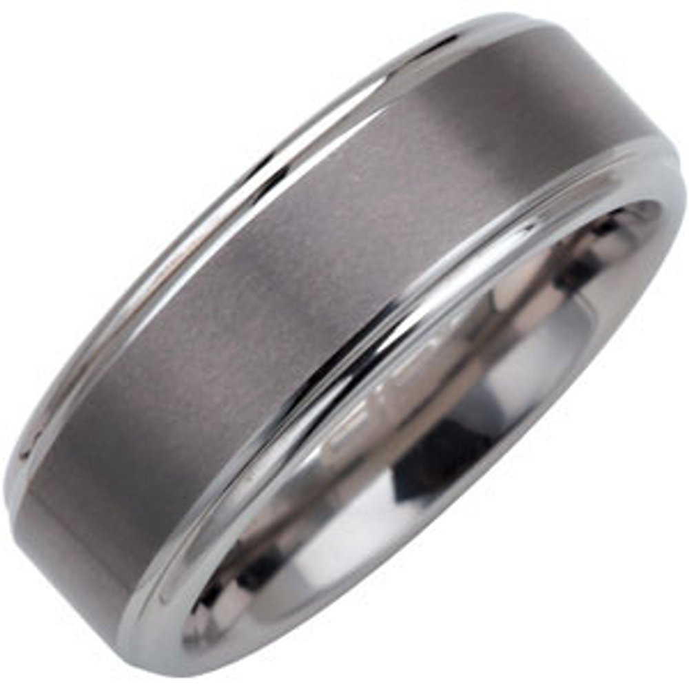 Tungsten 8 mm Satin Finished Band with Ridged Edges Size 7