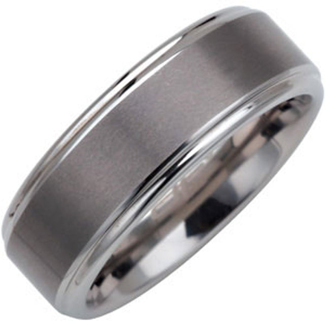 Tungsten 8 mm Stepped-Edge Inlay Comfort-Fit Band  Size 7