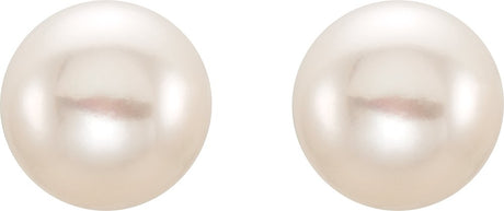 14K Yellow Gold 8-9 mm Cultured White Freshwater Button Pearl Earrings
