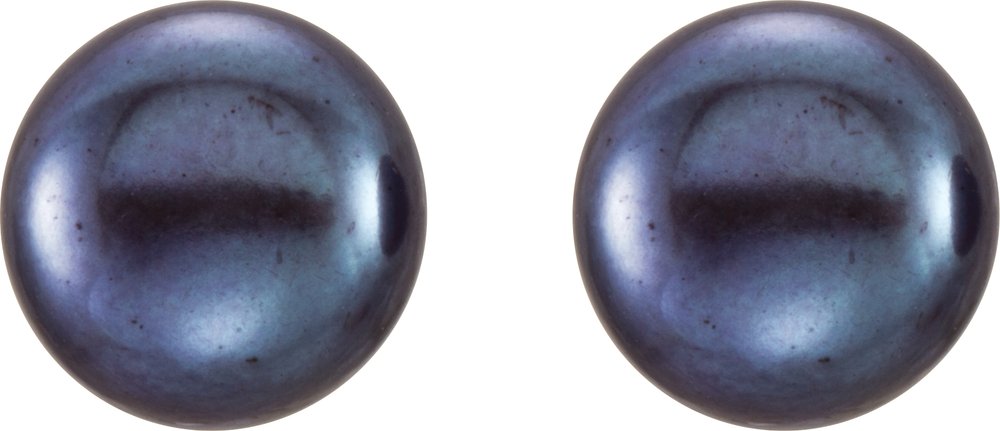 14K Yellow Gold 8-9 mm Cultured Black Freshwater Button Pearl Earrings