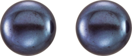 Sterling Silver 8-9 mm Cultured Black Freshwater Button Pearl Earrings