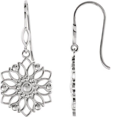 Sterling Silver 20.5x7 mm Floral Earrings