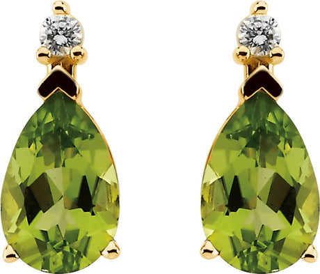 14K Yellow Natural Peridot & .04 CTW Natural Diamond Earrings