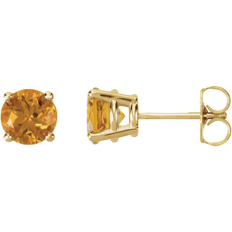 14K Yellow Gold Natural Citrine Stud Earrings