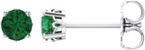14K White Lab-Grown Emerald 4-Prong Scroll Setting® Stud Earrings