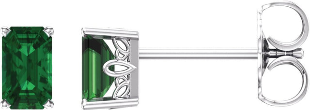 14K White Gold Lab-Grown Emerald Scroll Setting® Earrings
