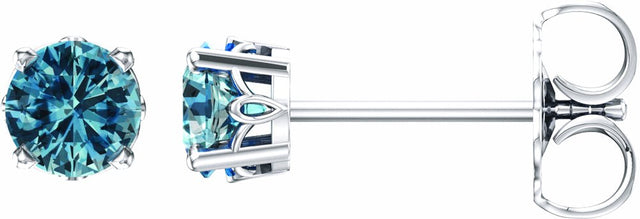 14K White Gold Natural Swiss Blue Topaz 4-Prong Scroll Setting® Stud Earrings