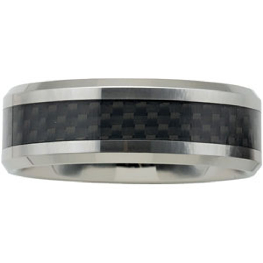 Tungsten 8 mm Beveled-Edge Band with Black Carbon Fiber Center