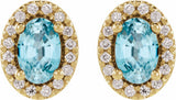 14K Yellow Gold Natural Blue Zircon & 1/8 CTW Lab-Grown Diamond French-Set Halo-Style Earrings