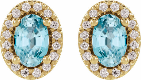 14K Yellow Gold Natural Blue Zircon & 1/8 CTW Lab-Grown Diamond French-Set Halo-Style Earrings
