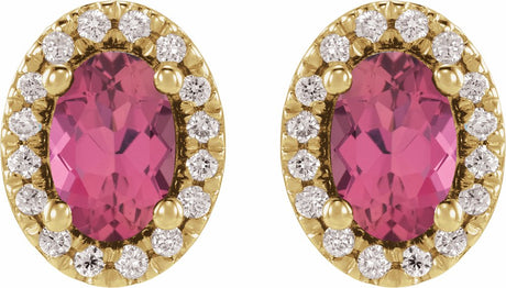 14K Yellow Gold Natural Pink Tourmaline & 1/8 CTW Lab-Grown Diamond French-Set Halo-Style Earrings