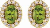 14K Yellow Gold Natural Peridot & 1/8 CTW Lab-Grown Diamond French-Set Halo-Style Earrings