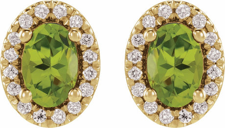 14K Yellow Gold Natural Peridot & 1/8 CTW Lab-Grown Diamond French-Set Halo-Style Earrings