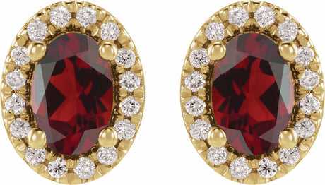 14K Yellow Gold Natural Mozambique Garnet & 1/8 CTW Lab-Grown Diamond French-Set Halo-Style Earrings