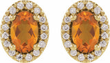 14K Yellow Gold Natural Citrine & 1/8 CTW Lab-Grown Diamond French-Set Halo-Style Earrings