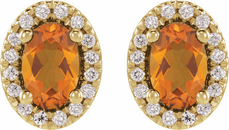 14K Yellow Gold Natural Citrine & 1/8 CTW Lab-Grown Diamond French-Set Halo-Style Earrings