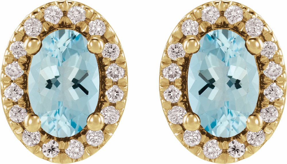 14K Yellow Gold Natural Aquamarine & 1/8 CTW Lab-Grown Diamond French-Set Halo-Style Earrings