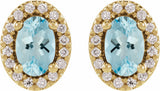 14K Yellow Gold Natural Aquamarine & 1/8 CTW Lab-Grown Diamond French-Set Halo-Style Earrings