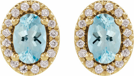 14K Yellow Gold Natural Aquamarine & 1/8 CTW Lab-Grown Diamond French-Set Halo-Style Earrings