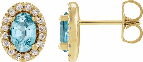 14K Yellow Gold Natural Blue Zircon & 1/8 CTW Lab-Grown Diamond French-Set Halo-Style Earrings