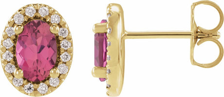 14K Yellow Gold Natural Pink Tourmaline & 1/8 CTW Lab-Grown Diamond French-Set Halo-Style Earrings
