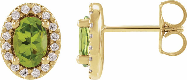 14K Yellow Gold Natural Peridot & 1/8 CTW Lab-Grown Diamond French-Set Halo-Style Earrings