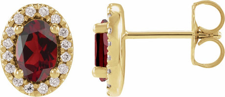 14K Yellow Gold Natural Mozambique Garnet & 1/8 CTW Lab-Grown Diamond French-Set Halo-Style Earrings