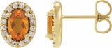 14K Yellow Gold Natural Citrine & 1/8 CTW Lab-Grown Diamond French-Set Halo-Style Earrings