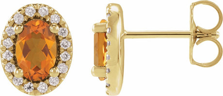 14K Yellow Gold Natural Citrine & 1/8 CTW Lab-Grown Diamond French-Set Halo-Style Earrings
