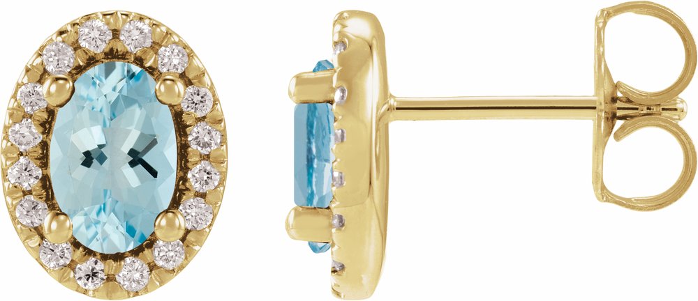 14K Yellow Gold Natural Aquamarine & 1/8 CTW Lab-Grown Diamond French-Set Halo-Style Earrings