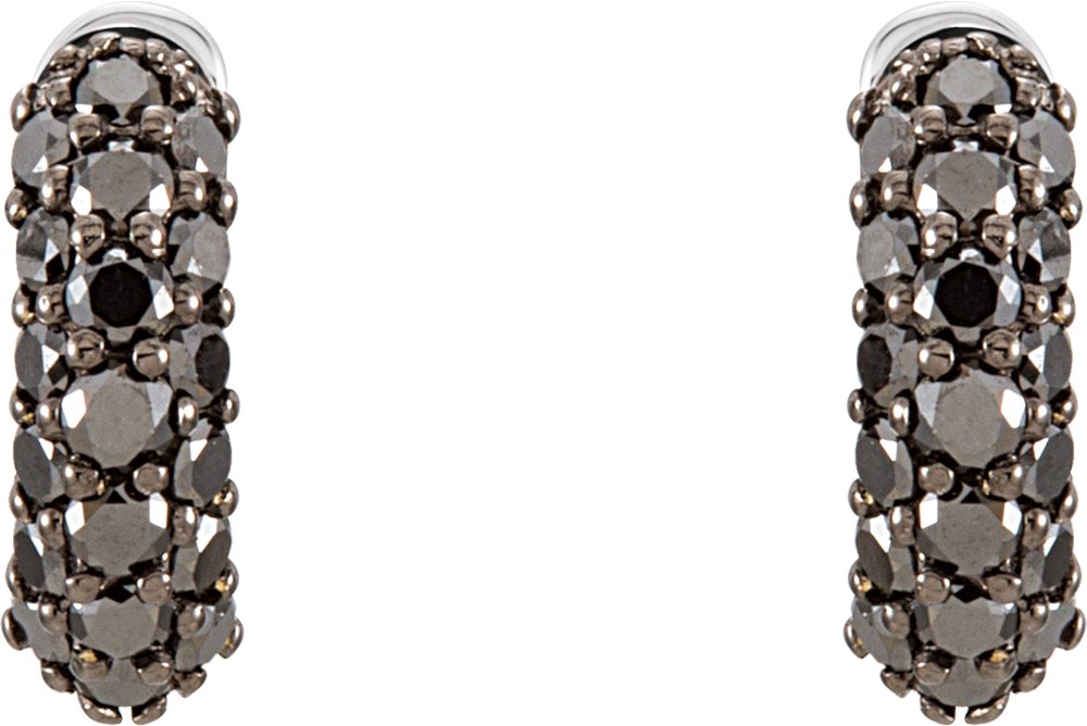 14K White 5/8 CTW Natural Black Diamond 11 mm Hoop Earrings