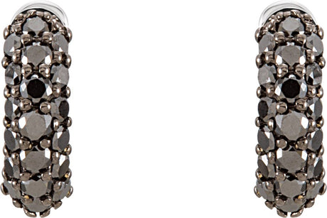 14K White 5/8 CTW Natural Black Diamond 11 mm Hoop Earrings