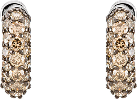 14K White 5/8 CTW Natural Brown Diamond 11 mm Hoop Earrings