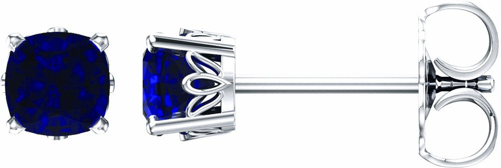 14K White Gold 4x4 mm Cushion Lab-Grown Blue Sapphire Earrings