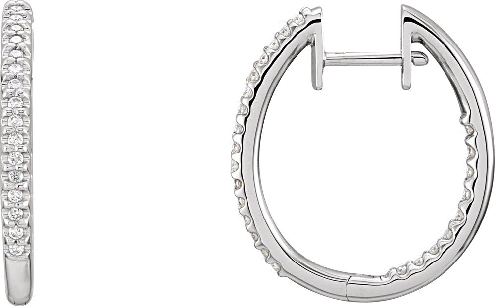 14K White Gold 1/4 CTW Natural Diamond Inside-Outside 20.8 mm Hoop Earrings