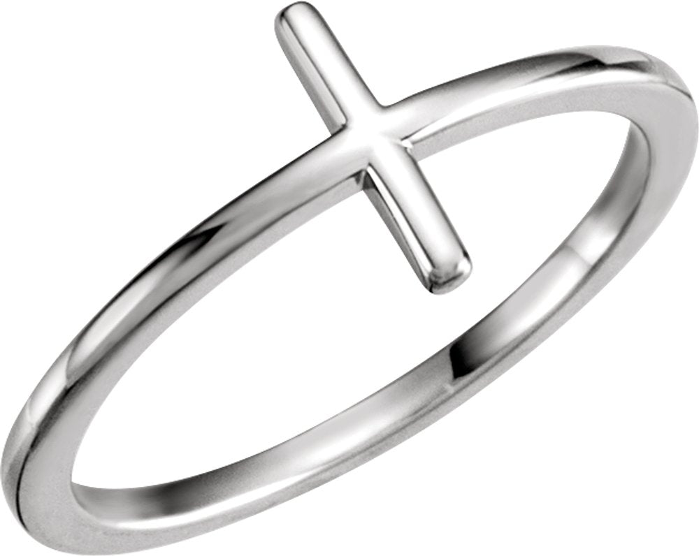 14K White Sideways Cross Ring