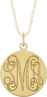 14K Yellow Gold Engravable Round Disc 18" Necklace