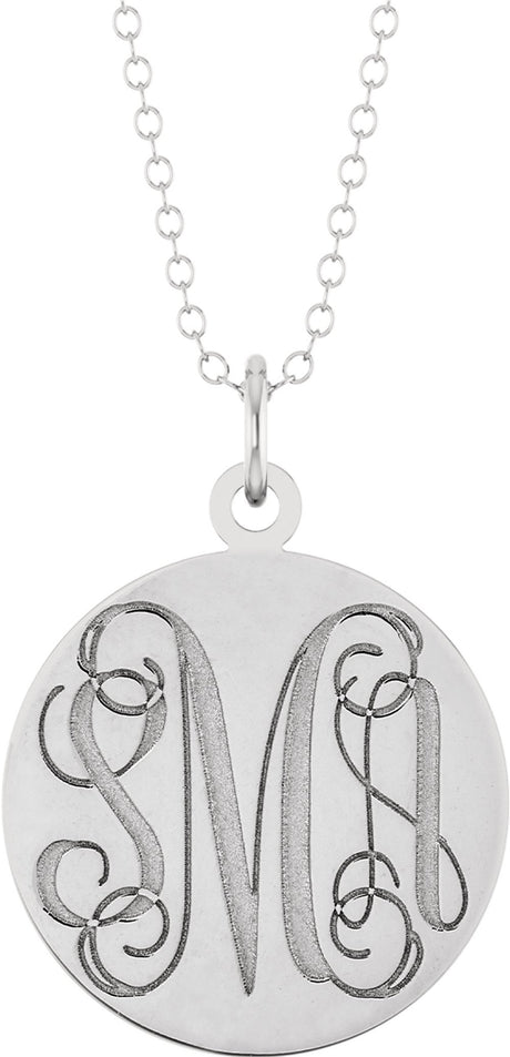14K White Gold Engravable Round Disc 18" Necklace