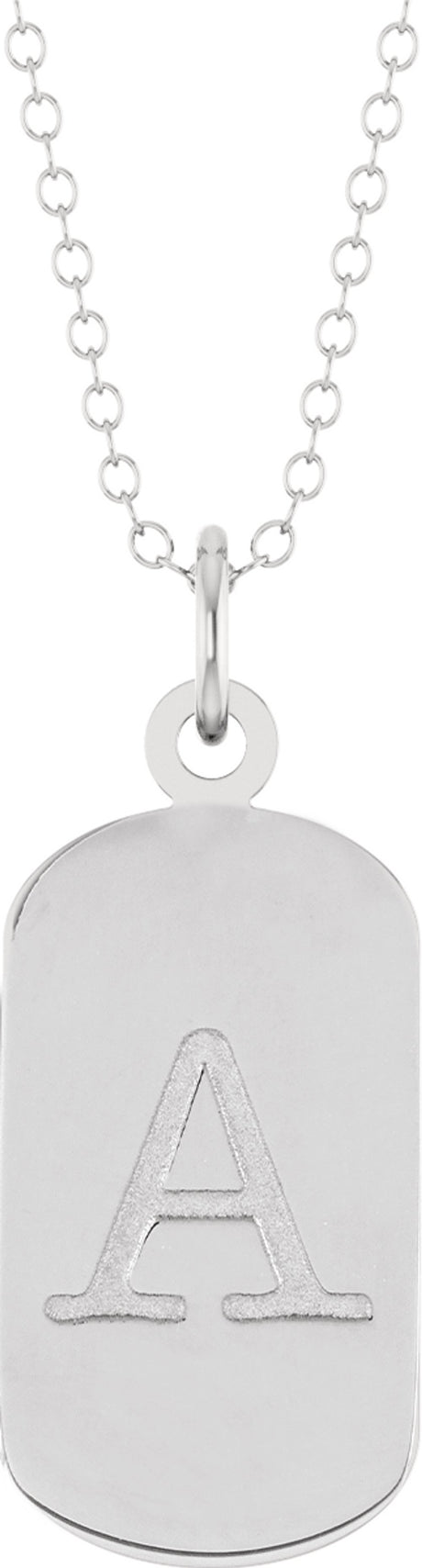 14K White Gold Engravable Dog Tag 18" Necklace