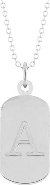 10K White Gold Engravable Dog Tag 18" Necklace