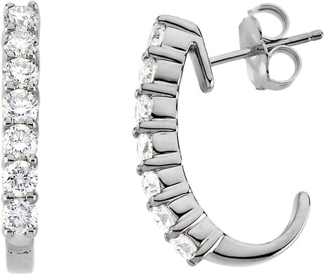 14K White 1 CTW Natural Diamond J-Hoop Earrings