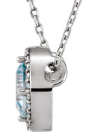 14K White Gold Natural Aquamarine & .06 CTW Natural Diamond Semi-Set Halo-Style 16" Necklace