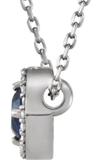 14K White Gold Natural Blue Sapphire & .05 CTW Natural Diamond Halo-Style 16" Necklace