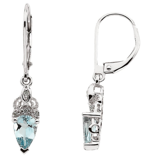 14K White Natural Aquamarine & .04 CTW Natural Diamond Earrings